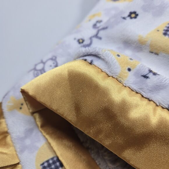 Minky Couture Elephant Monkey Giraffe Satin Trim Baby Blanket Gray Gold Soft - Picture 9 of 9